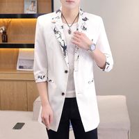Wholesale Men s Suits Blazers Mid length Suit Fashion Spring Print Small Young Korean Version Slim Handsome Thin Windbreaker Coat