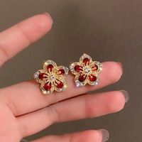 Wholesale Stud South Korea Sweet Cute Flower Crystal Earrings For Women Vintage CZ Zircon Banquet Cocktail Jewelry Drop