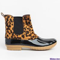 Wholesale Boots Winter Women Rain Elastic Band Leopard Waterproof Mix Color Platform Square Heel Ladies Shoes Black Biker Botas Femininas