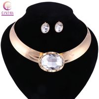Wholesale Earrings Necklace Punk Women Choker Big Crystal Chokers Necklaces Gold Color Metal Torques Collar Maxi Earring Statement Jewelry Set