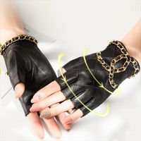 Wholesale Five Fingers Gloves Pack Of Women s Leather Half With Metal Chain Skull Punk Motorcycle Rider Fingerless Rock Style