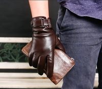 Wholesale Leather gloves men s winter warm leather gloves riding motorcycle driving thin sheepskin gloves