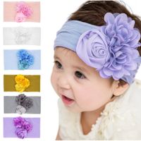 Wholesale Baby Girls Solid Rose Flower Elastic Hair Bands Headbands Toddler Kids Headwear Headdress Bandanas Beautiful HuiLin DWH14