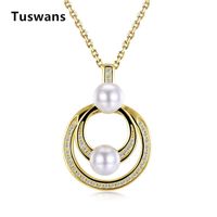Wholesale Pendant Necklaces Charming Double Circle For Women Vintage Gold Color Imitation Pearls Necklace Collares Wedding Bridal Jewelry