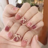 Wholesale Nail Gel Bow Patch Pearl Inlaid Glue Type Removable Short Paragraph Fashion Manicure Save Time False Nails