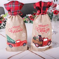 Wholesale Christmas Plaid Wine Bottle Cover Floral Car Printted Wines Bag Xmas Champagne Bottles Covers Christmases Decoration HHF9371