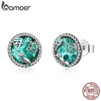Wholesale BAMOER Authentic Sterling Silver Ocean Tropical Fish Stud Earrings for Women Green CZ Sterling Silver Jewelry Gift SCE496 G0923