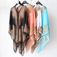 Wholesale Scarves Silk Chiffon Woman Sunscreen Beach Towel Air conditioned Shawl Spring And Summer Multi functional Magic Scarf