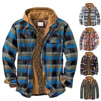 Wholesale Men s Jackets European Men Coat Plaid Long sleeved Loose Hooded Jacket Thicken Fake Two piece Casual Winter Clothing Streetwear