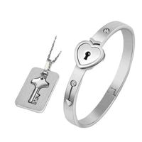 Wholesale Stainls Steel Concentric Love Lock Bangle Birthday Gift Lock Key Pendant Couple Jewelry Set Bracelet Necklace Heart Bracelet