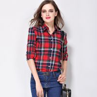 Wholesale Women Shirt Blouses Plus Size Hot New Spring Flannel Cotton Long Sleeve Plaid Shirt Casual Female Loose College Style Tops