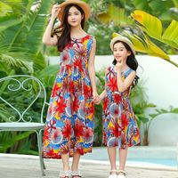 Wholesale Girl s Dresses Girls Dress Sleeveless Flower Print Mother And Daughter Clothes Summer Princess Kids Clothing Matching Outfits