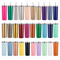 Wholesale 20oz Slim Tumbler Double Wall Stainless Steel Vacuum Insulated Straight Sippy Cups Flask Beer Coffee Mugs Water Bottle With Metal Straws Spill Proof Lids
