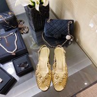 Wholesale Luxury designer Sandals for Women Flat Fairy Style Flowers Real Leather Foot Summer Tape weaving Size Casual shoes