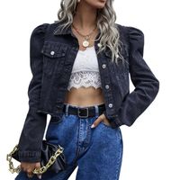 Wholesale Women s Jackets Sexy Slim Jacket Fashion Denim Women Crop Top Puff Sleeve Short Tops Ladies Casual Coat Party Club Winter Clothes