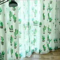 Wholesale Curtain Drapes Curtains For Living Room Nordic Style Green Cactus Pattern Kids Boys Semi Sheer Voile Patio Sliding Glass Door