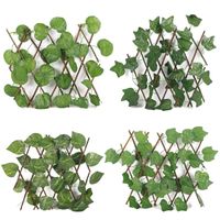 Wholesale Decorative Flowers Wreaths Retractable Trellis Fence With Artificial Green Leaf Wooden Hedge Garden Screen
