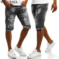 Wholesale Men s Pants WEPBEL Summer Fashion Pocket Ripped Jeans Women s Casual High Waist Solid Color Straight Leg Denim Knee Length