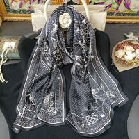Wholesale 2021AW Black White Scarves For Women Real Silk Scarf cm Long Scarfs Shawl Wrap Hijab Fashion Neckerchief Winter Muffler Headscarf