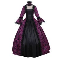 Wholesale Casual Dresses Victorian Gothic Georgian Period Dress Velvet Flocked Halloween Masquerade Ball Gown Reenactment Clothing Rufflet Purple