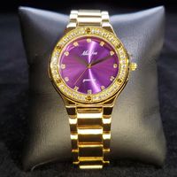 Wholesale Wristwatches MiISSFOX Gold Luxury Woman Watch Purple Dial Fashion Ladies Watches Party Hiphop Stainless Steel Waterproof Quartz Women