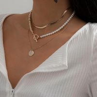 Wholesale Vintage Imitation Pearl Beads Choker Necklace for Women Aesthetic Lariat Coin Pendant Snake Chain Necklace Wedding Jewelry