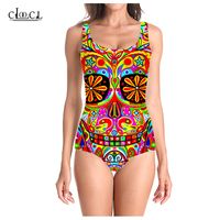 Wholesale CLOOCL Newest Popular Skull Pattern D Printed Summer Sleeveless Sexy Women Colorful Swimsuit Fashion Swimsuits Beach One Piece Swimwear