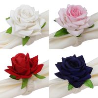 Wholesale Valentine s Day Rose Flower Napkin Ring Romantic Simulation Champagne Napkin Buckle Creative Hemp Rope Braided Table Decoration GWF13382