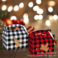 Wholesale Christmas Snowflake Elk Red And White Plaid Stripe Portable Gift Box Xmas Tress Grid Design Candy Bags Gifts Package Dessert Biscuit Pack G88EUZ6
