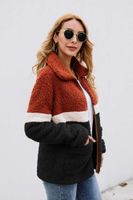Wholesale Fashion Women Jacket Patchwork Coat Long Sleeve Zipper Sherpa Sweatshirt Soft Fleece Outwear with Pockets Tops plush