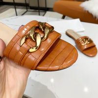 Wholesale New Women Chain slide Summer Designer Sandals Crocodile Leather Flats Slippers Flip Flops Sexy Casual Shoes Best Quality With Box