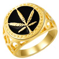 Wholesale Middle East Arabian Jewelry Band Rings Hiphop Maple Leaf Hemp Leaf Drop Oil Mens Gold Plated Ring For Men