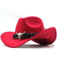 Wholesale Europe US cross border western cowboy hat horn woolen jazz top hats men and women ethnic style big brimmed cap a3