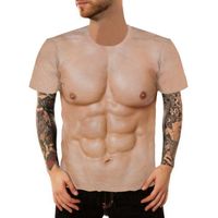 Wholesale Fashion For Man D T Shirt Bodybuilding Simulated Muscle Tattoo Tshirt Casual Nude Skin Chest Muscle Tee Shirt Short Sleeve