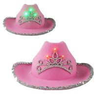 Wholesale Wide Brim Hats Pink Cowgirl For Women Cow Girl With Tiara Neck Draw String Felt Cowboy Costume Accessories Party Hat Play Dress Up
