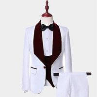 Discount ivory shawl collar tuxedo jacket Men's Suits & Blazers 2022 White Ivory Men Suit Wedding For Burgundy Shawl Collar 3 Pieces Slim Fit Mens Tuxedo Blazer Jacket Pant