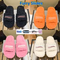 Wholesale Fashion Luxury Slippers Designer Slide Winter Warm Wool Furry Slides women shoes Letters Black White Orange Pink with OG box Dust Bag Fur Womens Ladies sneakers
