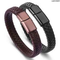 Wholesale Decorated Hand Woven Leather Titanium Steel Bracelet Simple Men s And Women s Bracelet in Brown And Black Mens Jewelry Mens Bracelets