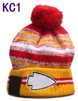 Wholesale KC Beanie Mens Womens Sideline Knit Hat Football Skull Caps Autumn Winter Cuffed Hats Sport Pom Beanies