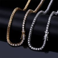 Wholesale 3mm Iced Out Bling Zircon Row Tennis Chain Necklace Men Hip hop Jewelry Gold Silver Rose Gold Charms T2