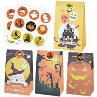 Wholesale 12pcs Happy Candy Stickers Cookie s Pumpkin Paper Gift Packing Bag Halloween Decor Festival Party Supplies