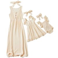 Wholesale Casual Dresses Fashion Mother Daughter Mommy And Me Sleeveless Romper Maxi Dresses Headband Family Matching Conjuntos De Ropa A Juego