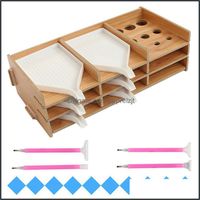 Wholesale Sewing Notions Tools Apparel Mti Layer Wooden Diamond Painting Storage Tray Set Diy Handmade Craft Cross Stitch Aessories Drop Delivery