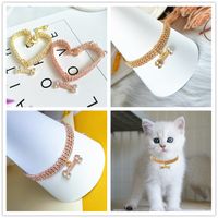 Wholesale Rhinestone Bone Fashion Cat Collars Pet Accessories Dog Collars Pet Collar Gold and Rose Gold S M L Size XD24540