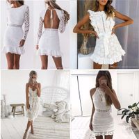 Wholesale Women Hollow Out White Lace Dress Spring O Neck Long Sleeve Backless Sexy Bodycon Sheath Evening Dresses Lady Party Dress Summer Autumn