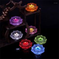 Wholesale Christmas Decorations Colors Crystal Glass Lotu Flower Candle Tea Light Holder Buddhist Candlestick Ornament Feng Shui Decor Collections