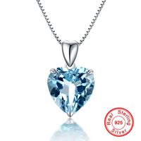 Wholesale Natural Blue Topaz Pendant Sterling Silver Color Necklace For Women Heart Blue Crystal Gemstone Pendant Necklace Birthday
