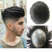 Wholesale Skin Men Toupee Thin Skin Pu Toupee For Men Replacement System Human Hair Straight Hairpieces Natural Black Poly Men Wig High Quality