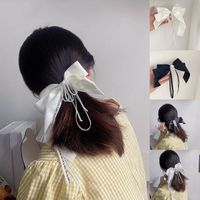 Wholesale Hair Accessories Girls Cute Pearl Ribbon Chiffon Bow Hairpins Women Sweet Back Decorate Headband Clip Barrettes
