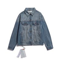 Wholesale High Version ss Off Slogan Warning Line Tape Letter Arrstyle Washed Old Denim Jacket Men s and Women s